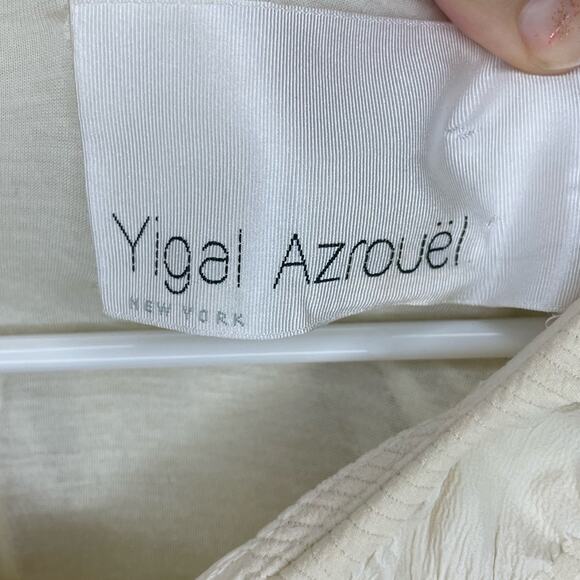 Yigal Azrouel Long Sleeve Cream Crinkle Textured Stretch Bodycon Dress Size 8 - Picture 2 of 6